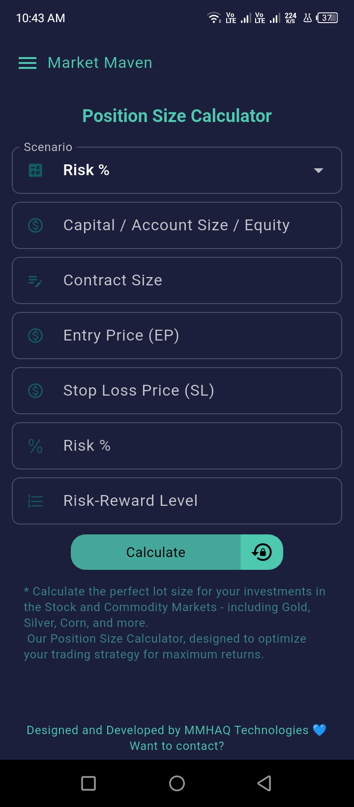 Position Size Calculator (dark Theme)